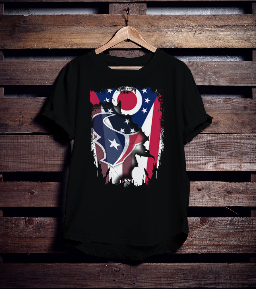 Together Ohio With Texans Flag And Texans Bull Logo Fusion T-Shirt