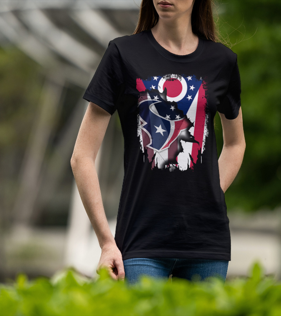 Together Ohio With Texans Flag And Texans Bull Logo Fusion T-Shirt