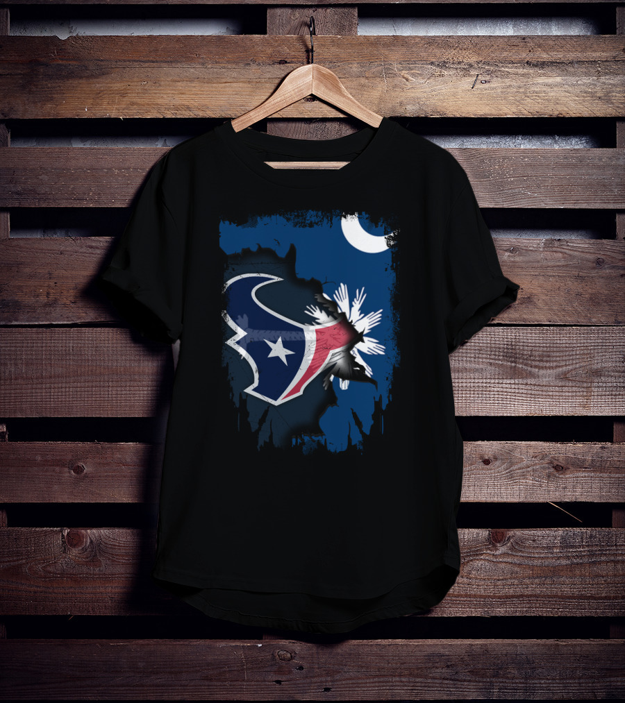 Together South Carolina With Texans Crescent And Palmetto Overlaid With Football T-Shirt