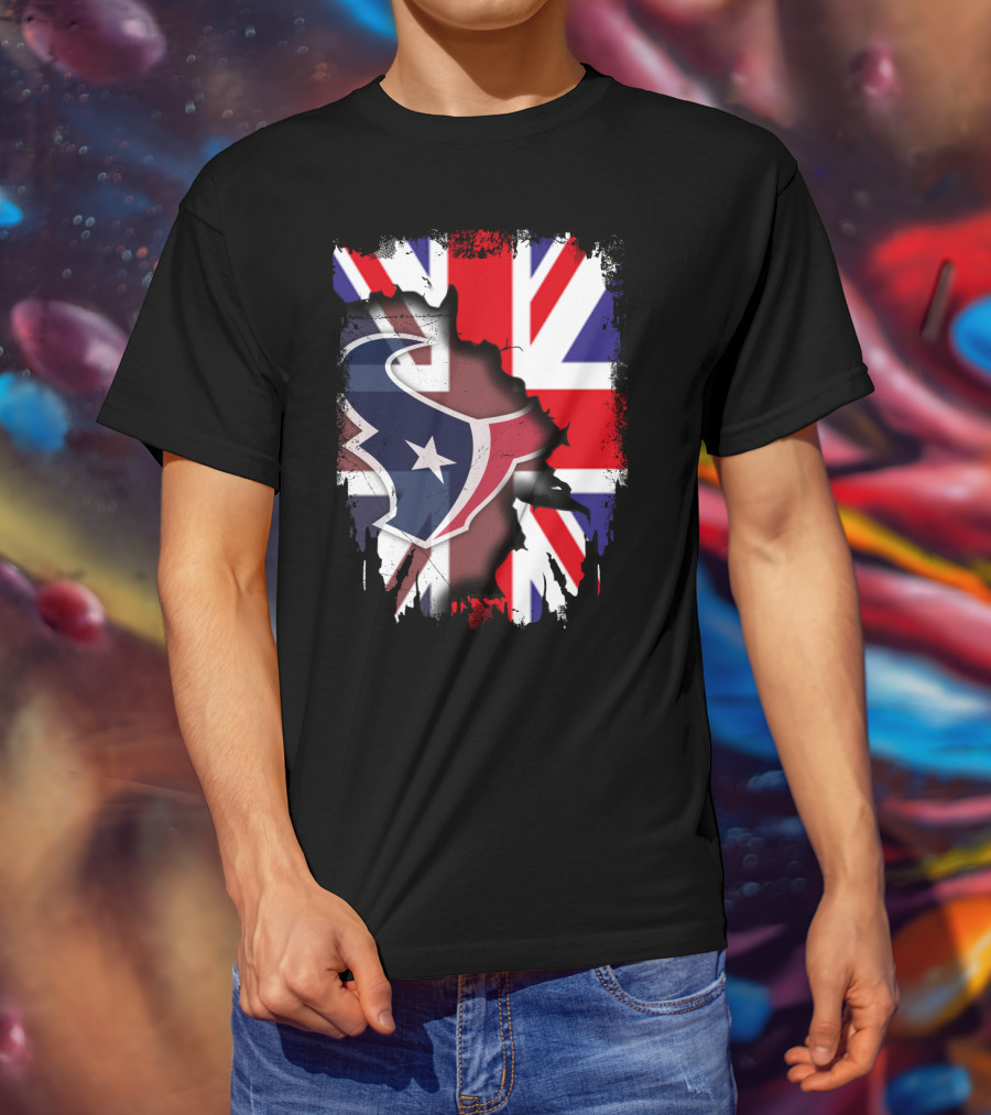 United Kingdom Flag With Texans Football Logo Fusion T-Shirt