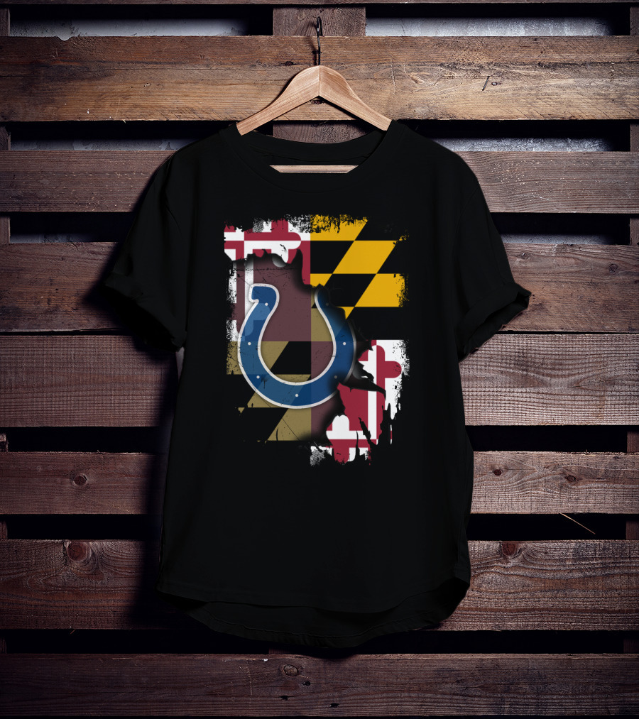 Maryland Flag With Colts Horseshoe NFL T-Shirt