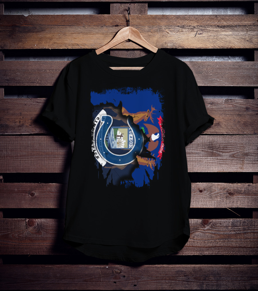 Together Michigan With Indiana Colts Horseshoe Logo And State Emblem T-Shirt