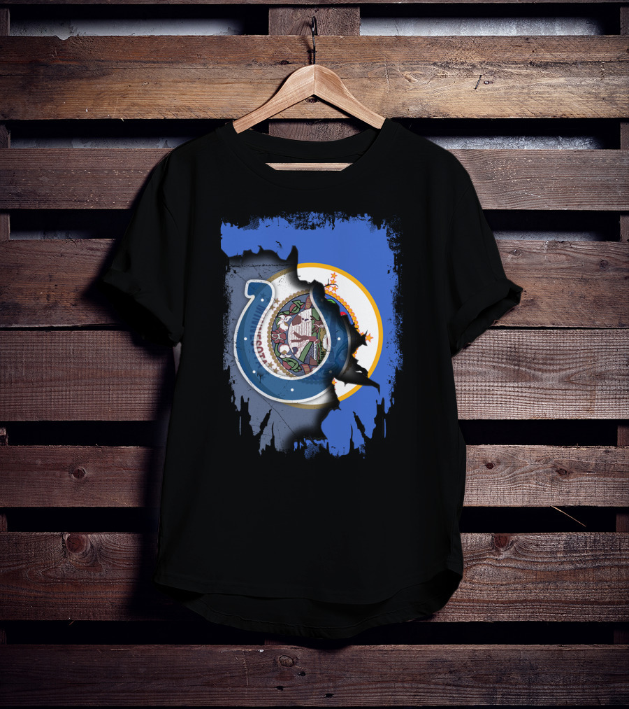 Minnesota State Flag And Indianapolis Colts Logo Overlap T-Shirt