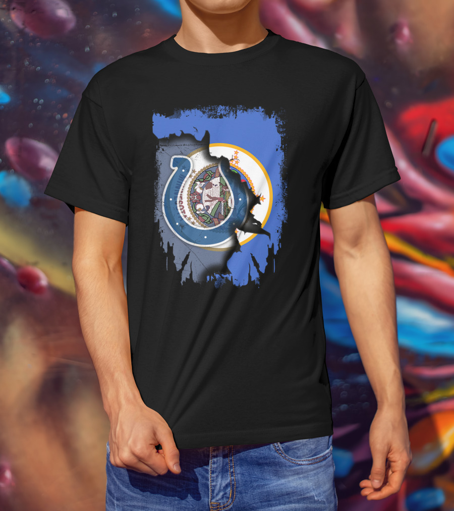 Minnesota State Flag And Indianapolis Colts Logo Overlap T-Shirt