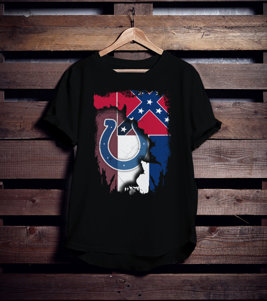 Colts Horseshoe On Mississippi Flag Backdrop T-Shirt