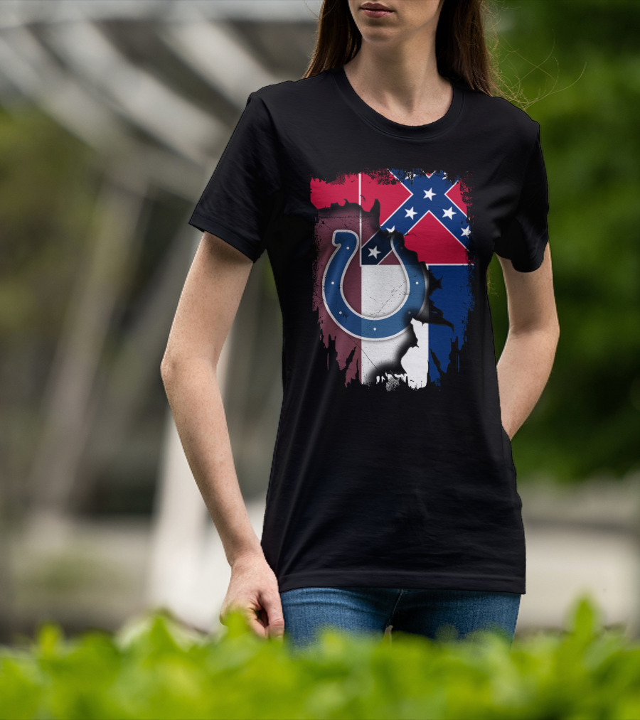 Colts Horseshoe On Mississippi Flag Backdrop T-Shirt