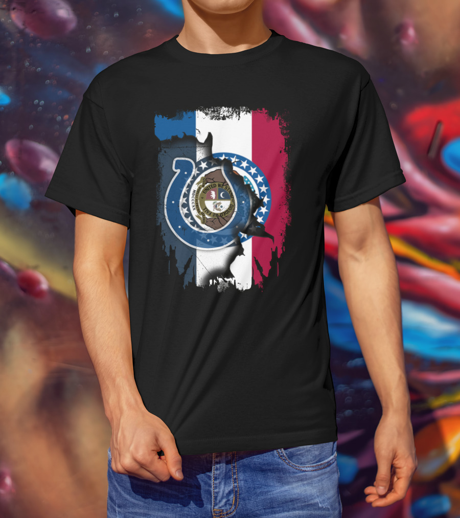 Together Missouri With Colts Horseshoe And Flag Fusion T-Shirt