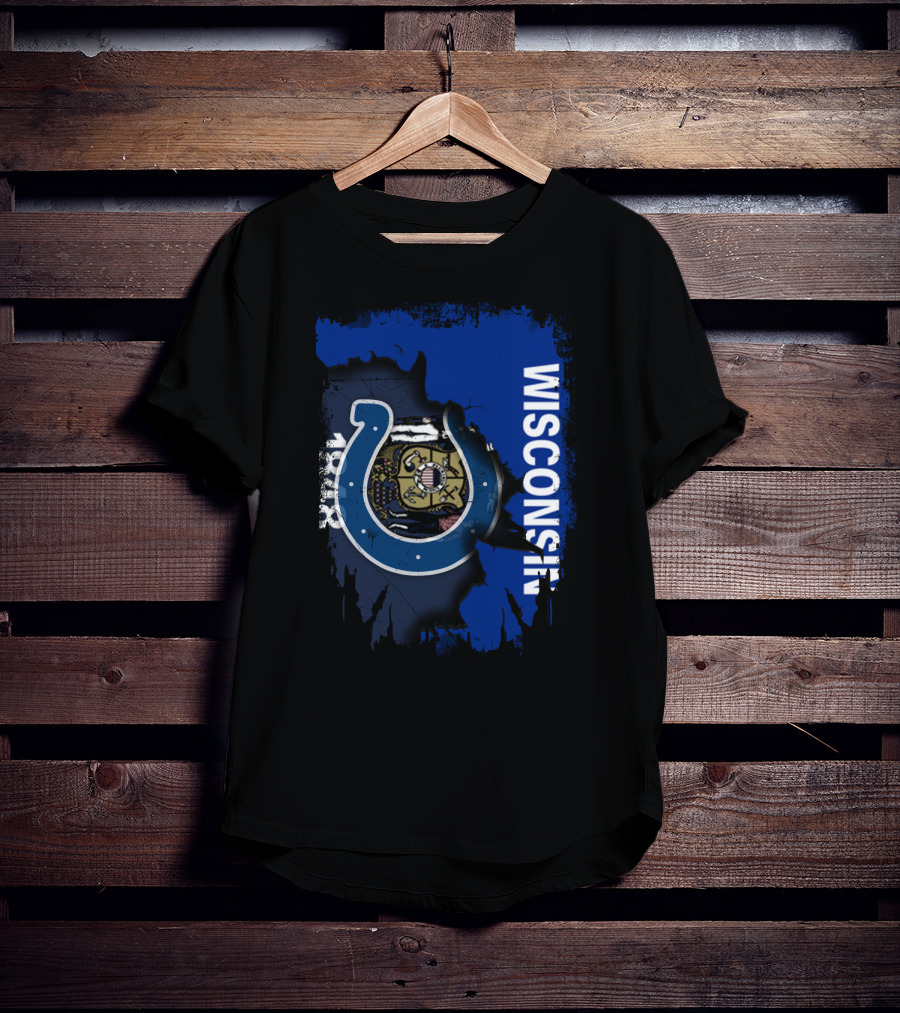 Wisconsin State Flag Colts Horseshoe Emblem T-Shirt