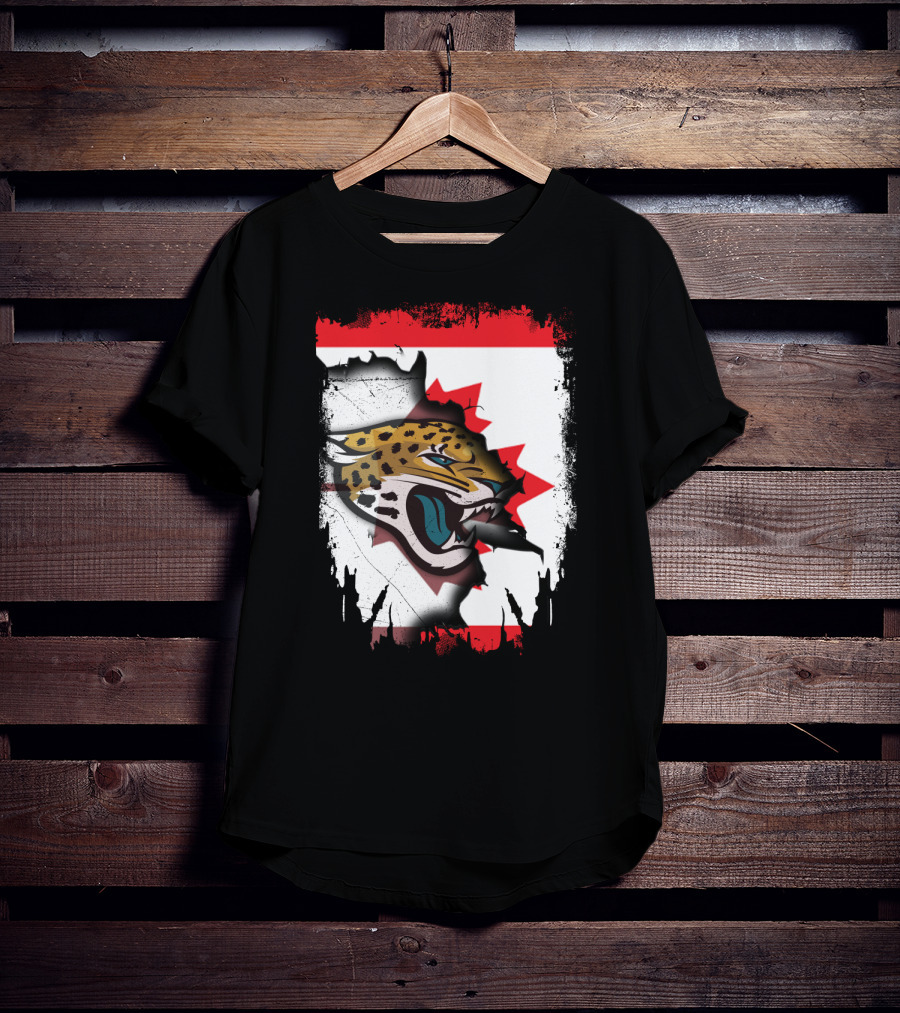 Together Canada Jaguars Emblem With Maple Leaf Backdrop T-Shirt