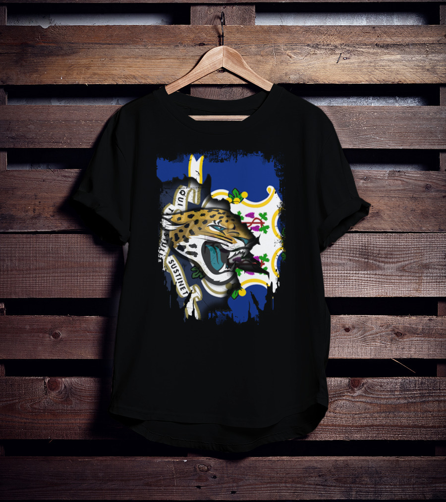 Connecticut Jaguars With Qui Transtulit Sustinet Flag Elements T-Shirt