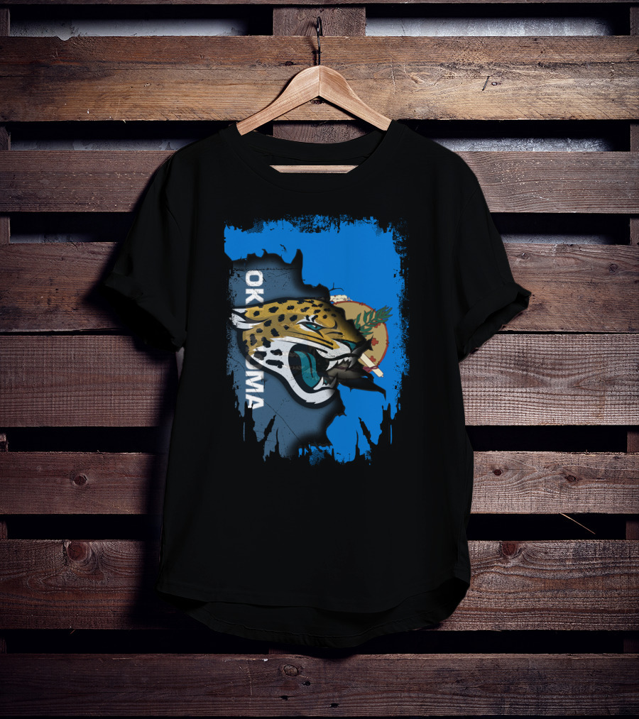 Oklahoma Jaguars With State Flag And Fierce Jaguar Head T-Shirt