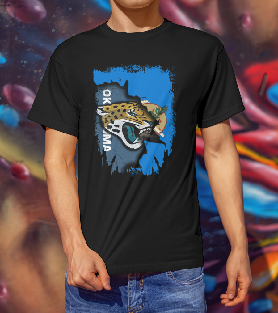 Oklahoma Jaguars With State Flag And Fierce Jaguar Head T-Shirt