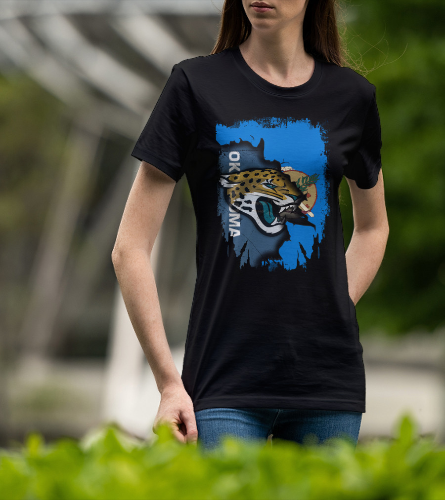 Oklahoma Jaguars With State Flag And Fierce Jaguar Head T-Shirt