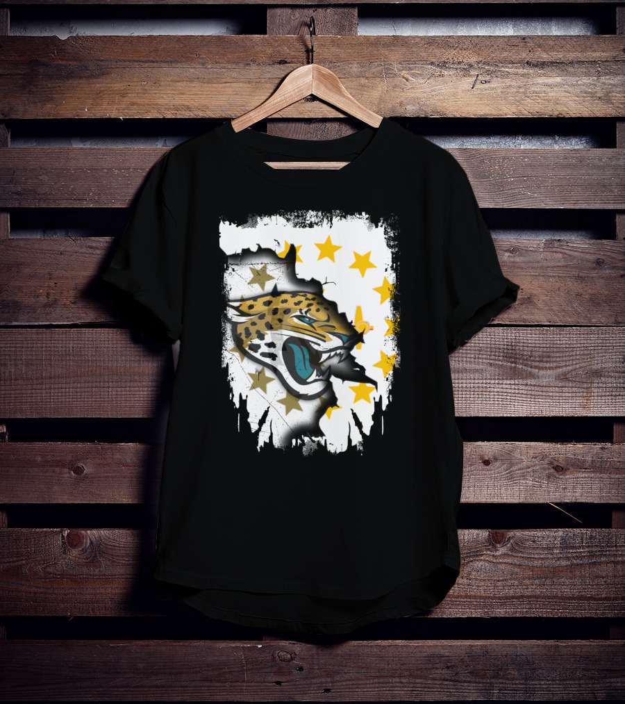 Rhode Island Star Pattern With Jaguars Roaring Together T-Shirt