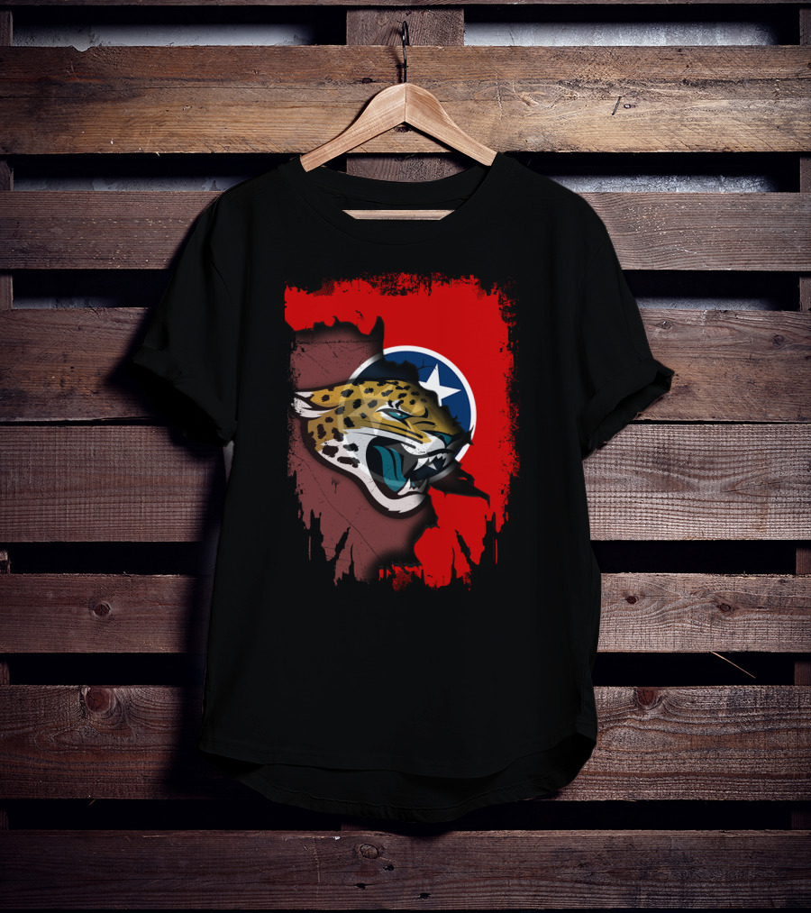 Tennessee State Flag With Jacksonville Jaguars Logo Fusion T-Shirt