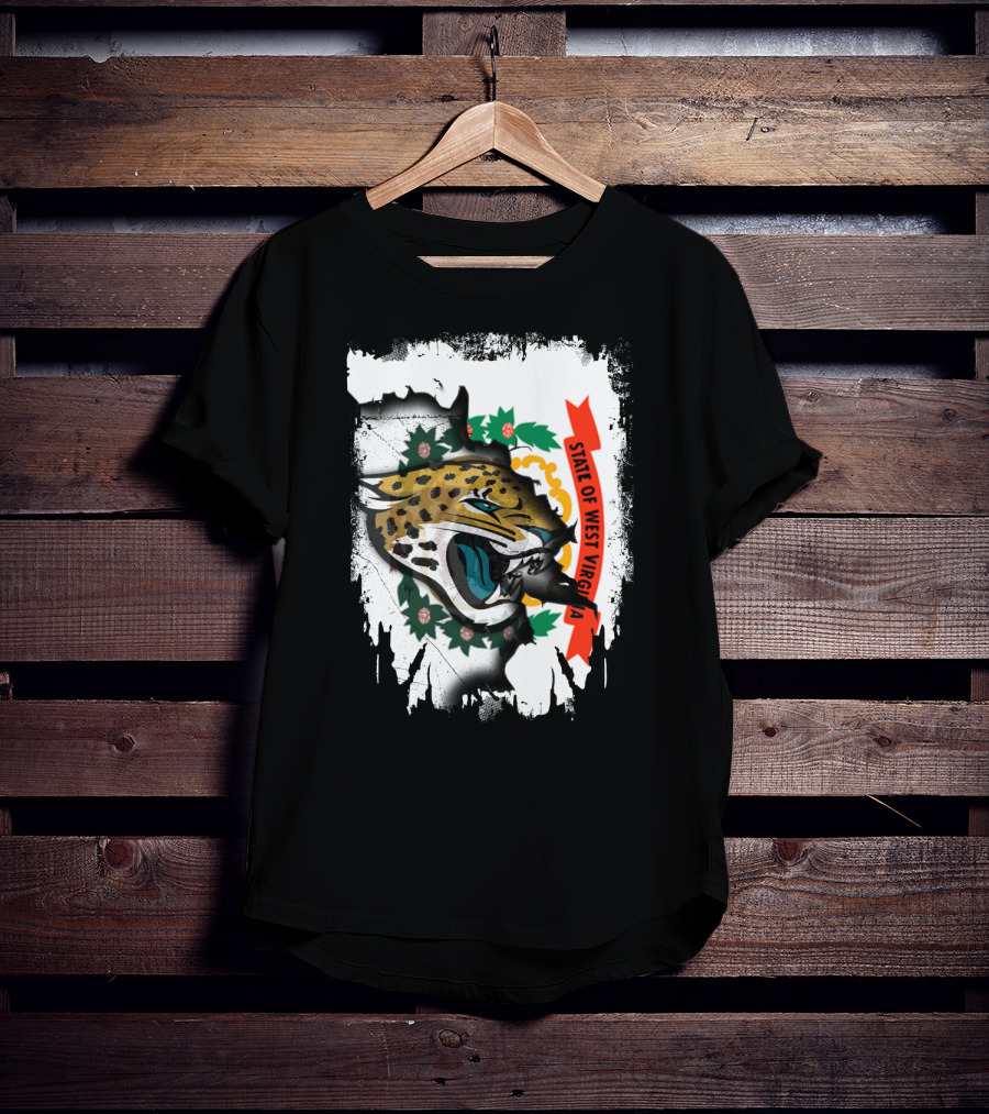 State Of West Virginia With Jaguars Emblem Overlay T-Shirt