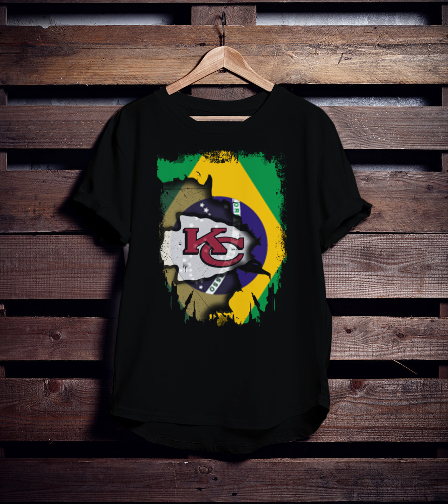 Brazilian Flag With Kansas City Chiefs Logo Fusion T-Shirt