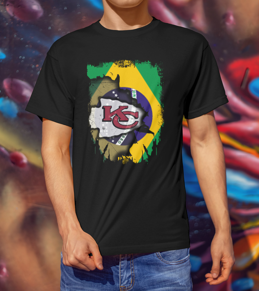 Brazilian Flag With Kansas City Chiefs Logo Fusion T-Shirt