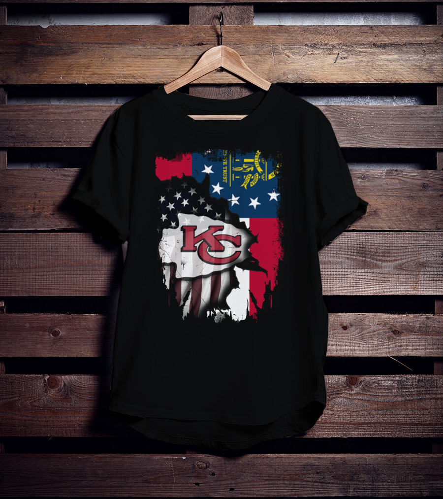 Georgia State Flag With Kansas City Chiefs Logo American Flag Elements T-Shirt