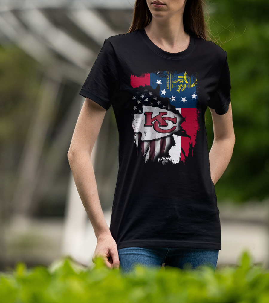 Georgia State Flag With Kansas City Chiefs Logo American Flag Elements T-Shirt