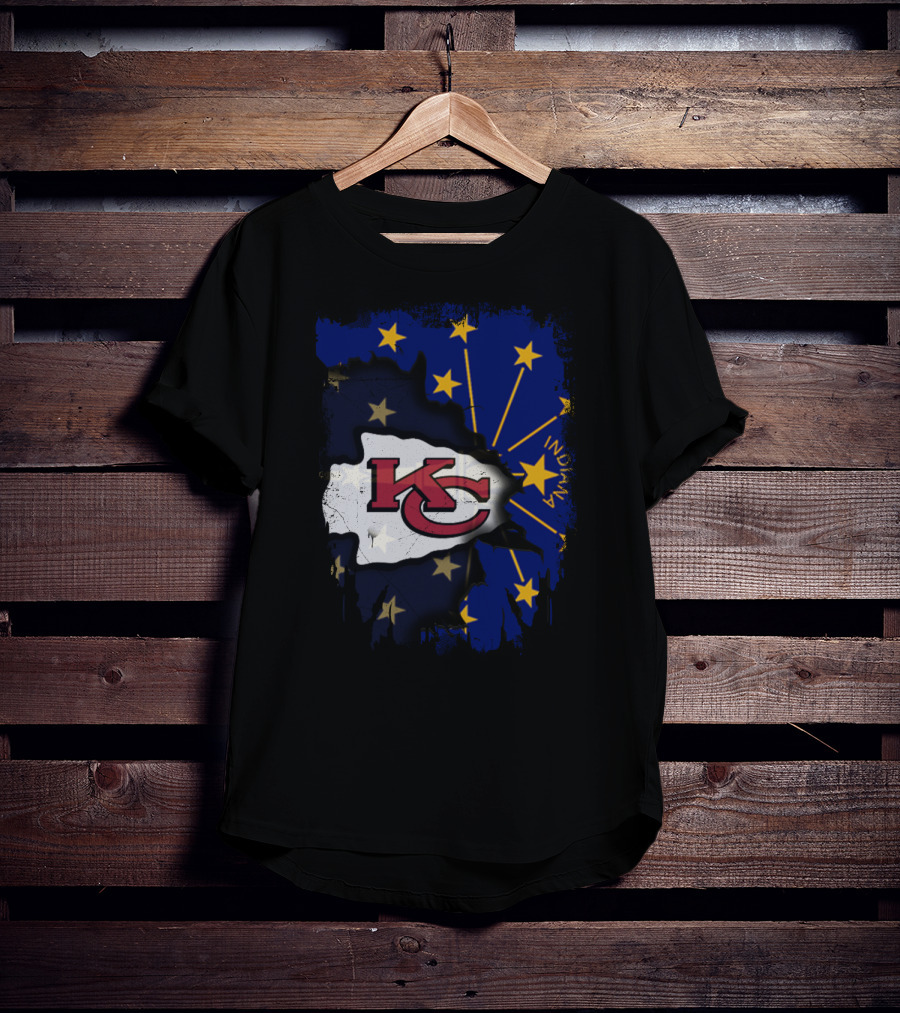 Indiana Map Overlay With Kansas City Chiefs T-Shirt