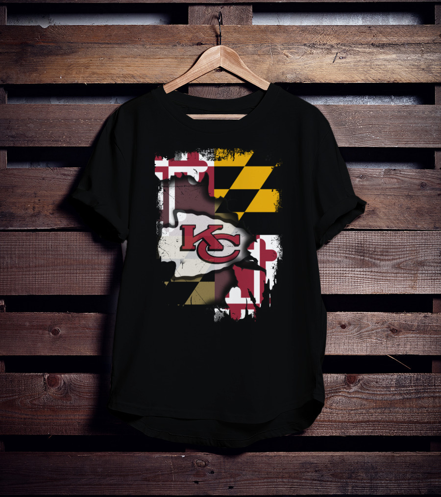 Maryland Flag With KC Chiefs Logo Background T-Shirt