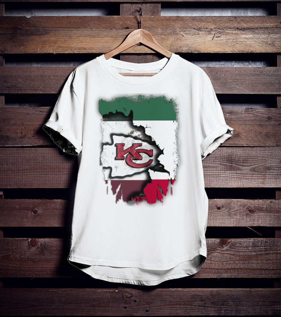 KC Chiefs Logo With Torn Mexico Flag T-Shirt