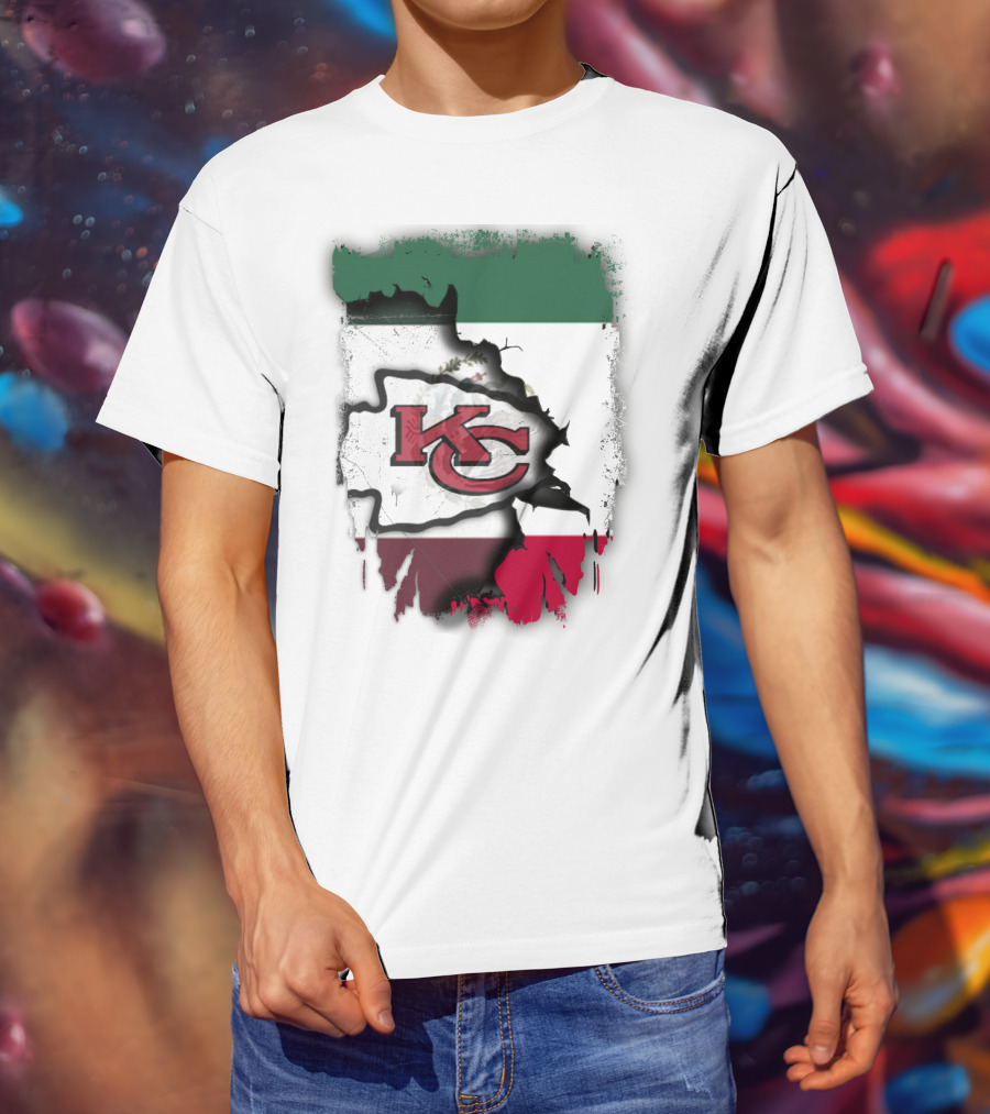 KC Chiefs Logo With Torn Mexico Flag T-Shirt