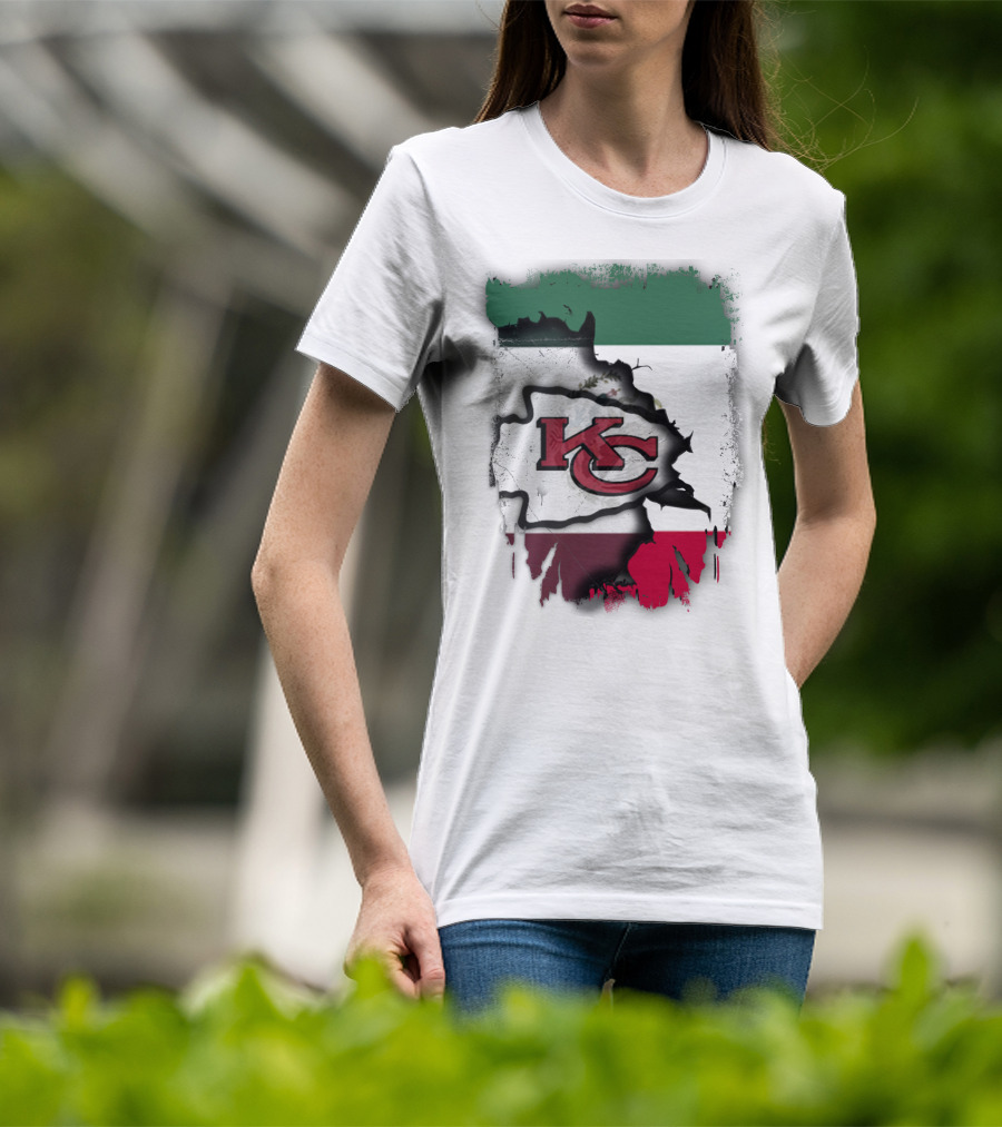 KC Chiefs Logo With Torn Mexico Flag T-Shirt