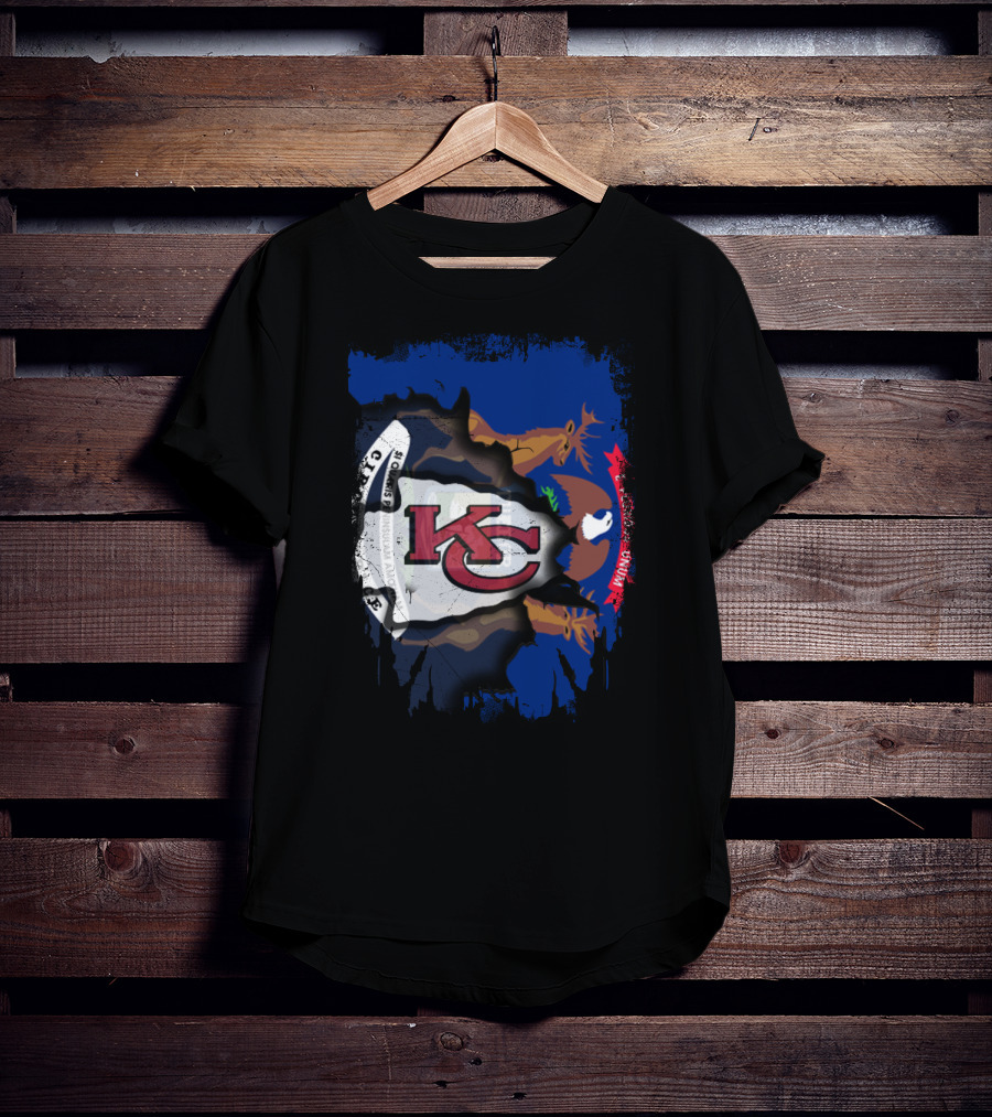 Michigan Flag And Kansas City Chiefs Logo Fusion T-Shirt