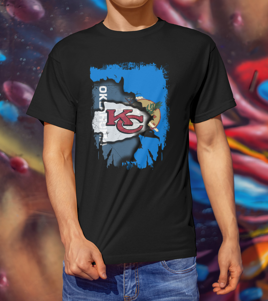Oklahoma Chiefs Unity KC Logo With State Flag T-Shirt