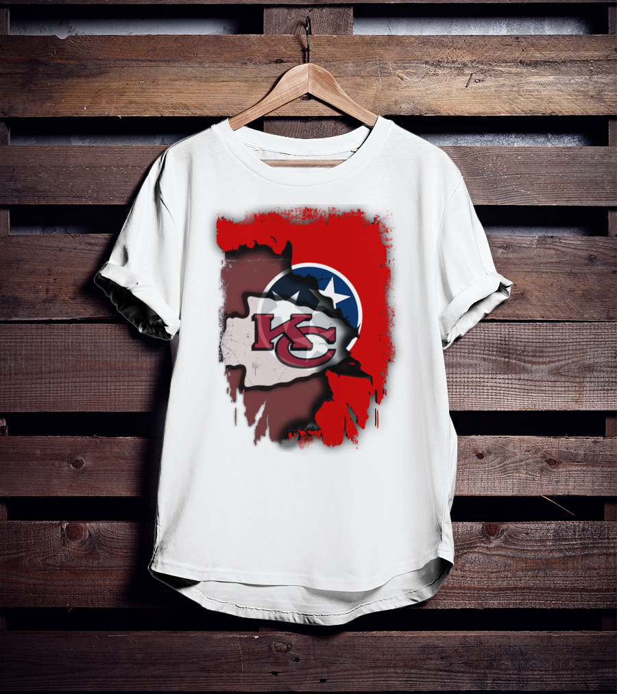 Kansas City Chiefs Tennessee Flag Torn Abstract Fusion T-Shirt