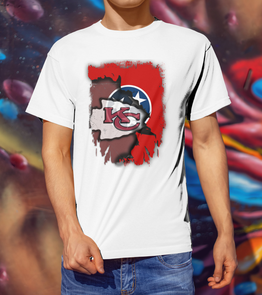 Kansas City Chiefs Tennessee Flag Torn Abstract Fusion T-Shirt