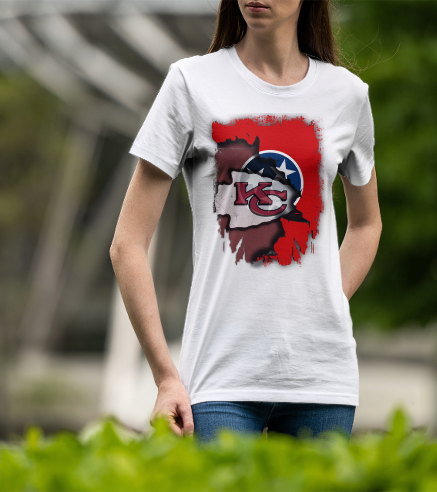 Kansas City Chiefs Tennessee Flag Torn Abstract Fusion T-Shirt