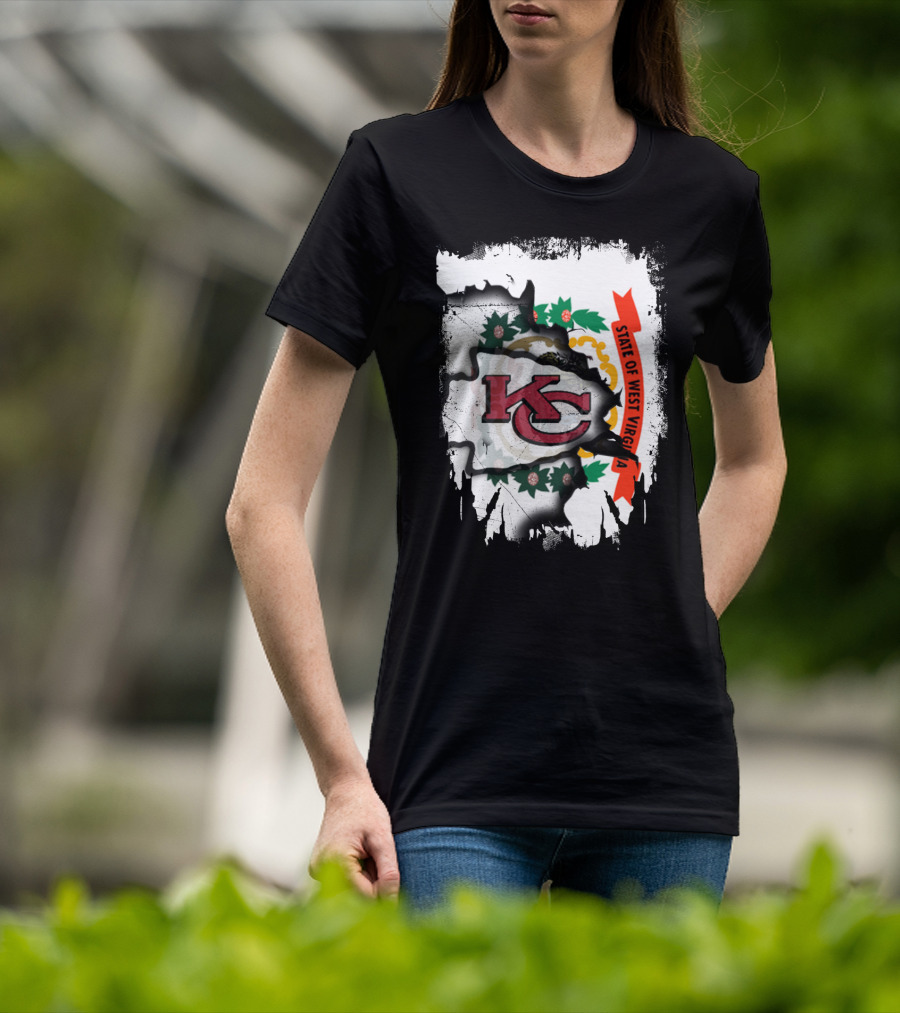 State Of West Virginia Torn KC Chiefs Logo Chiefs Fans T-Shirt