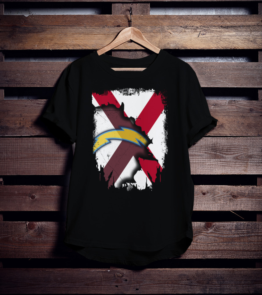 Together Alabama With Chargers Bolt Over Cross Flag T-Shirt