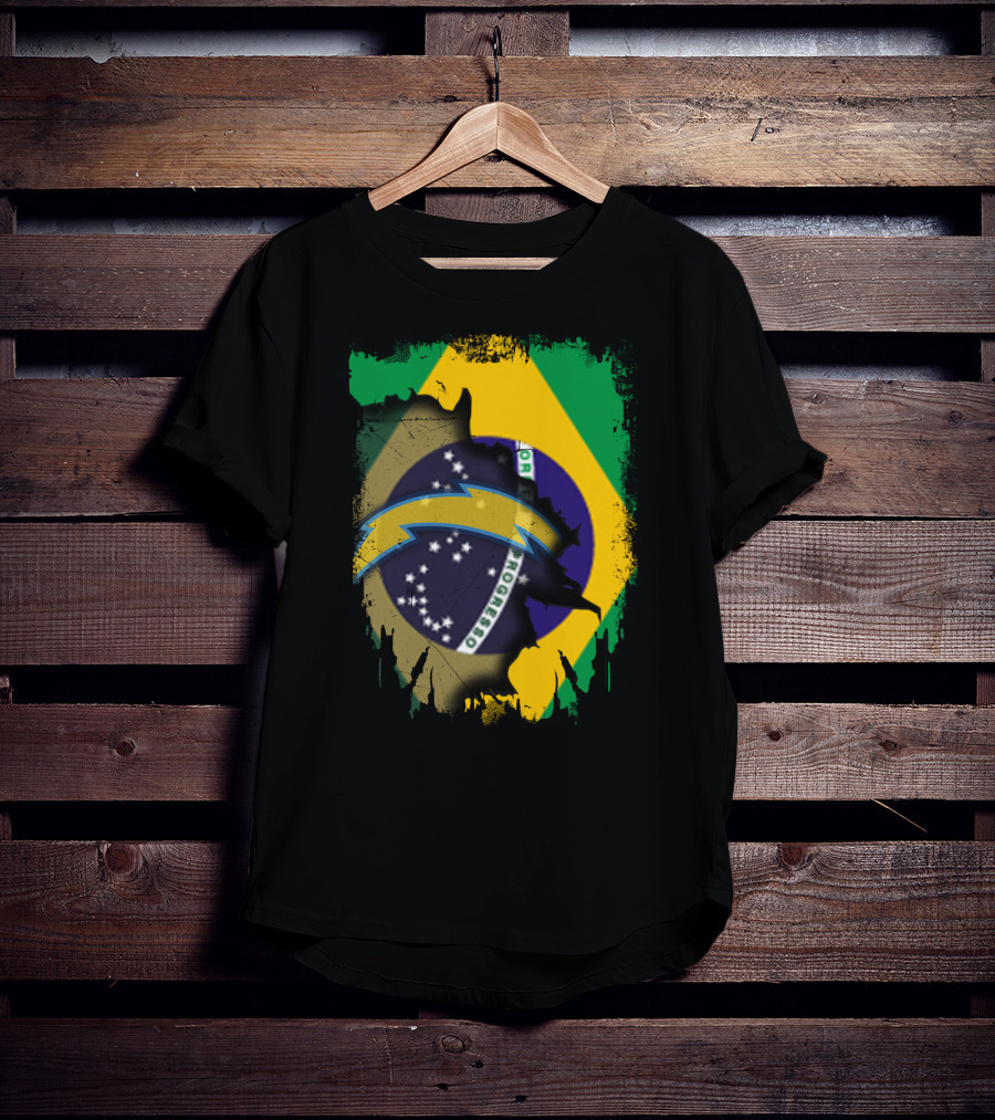 Brazilian Flag With Chargers Logo Fusion T-Shirt