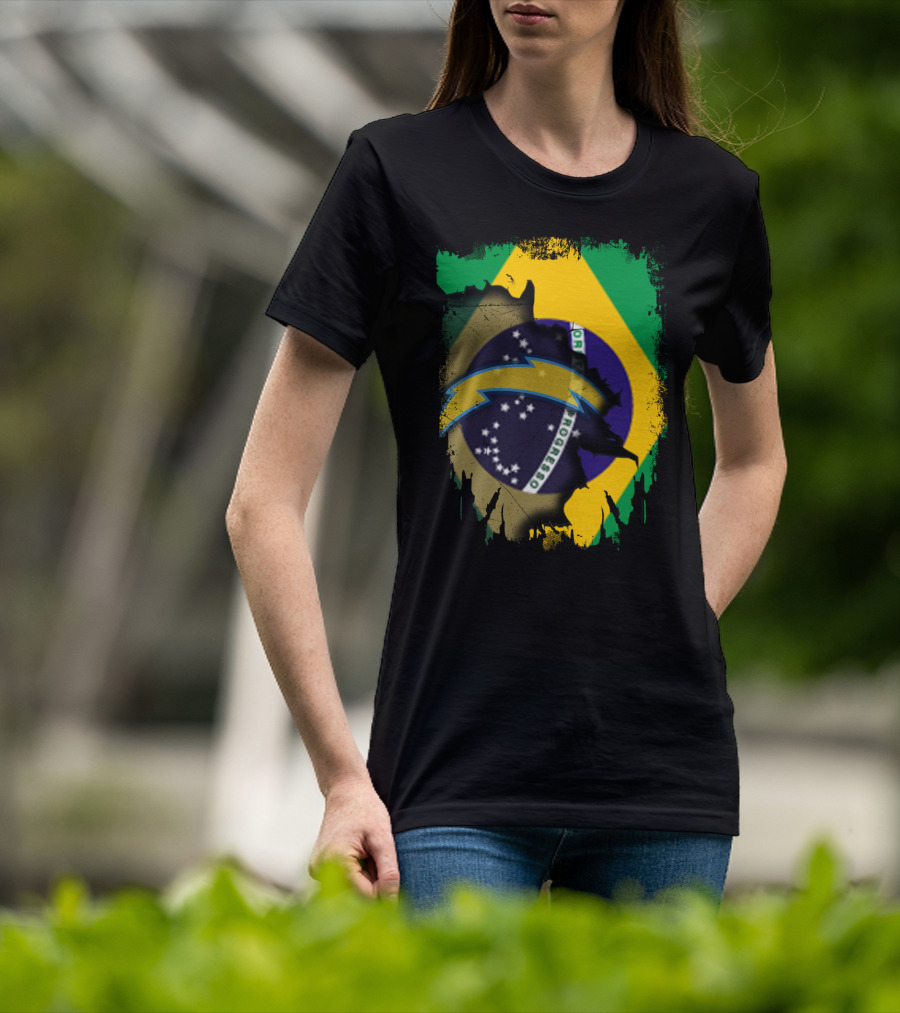 Brazilian Flag With Chargers Logo Fusion T-Shirt