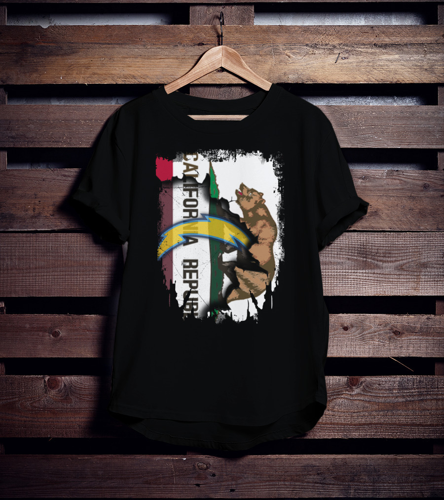 California Republic With Chargers Logo And Bear T-Shirt
