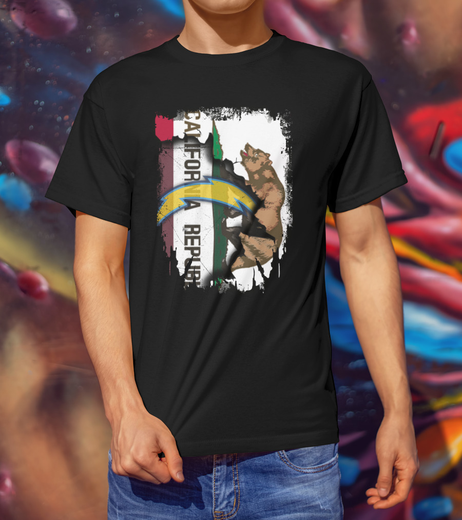 California Republic With Chargers Logo And Bear T-Shirt