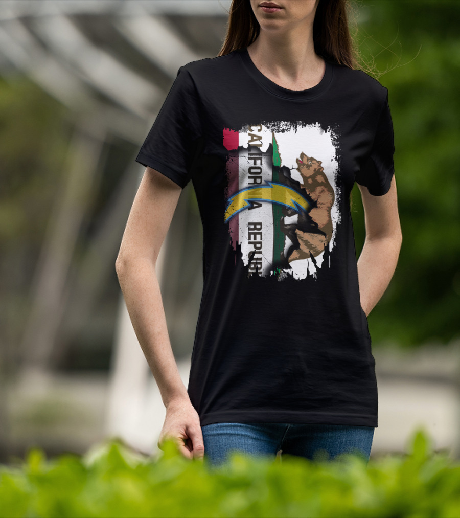California Republic With Chargers Logo And Bear T-Shirt