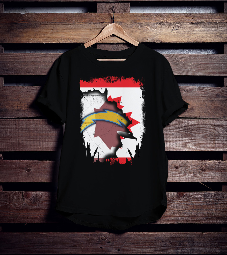 Canada Chargers Lightning Emblem With Maple Leaf Flag Background T-Shirt