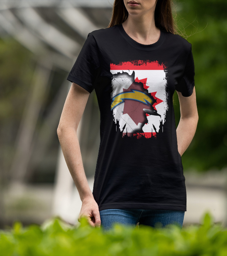 Canada Chargers Lightning Emblem With Maple Leaf Flag Background T-Shirt