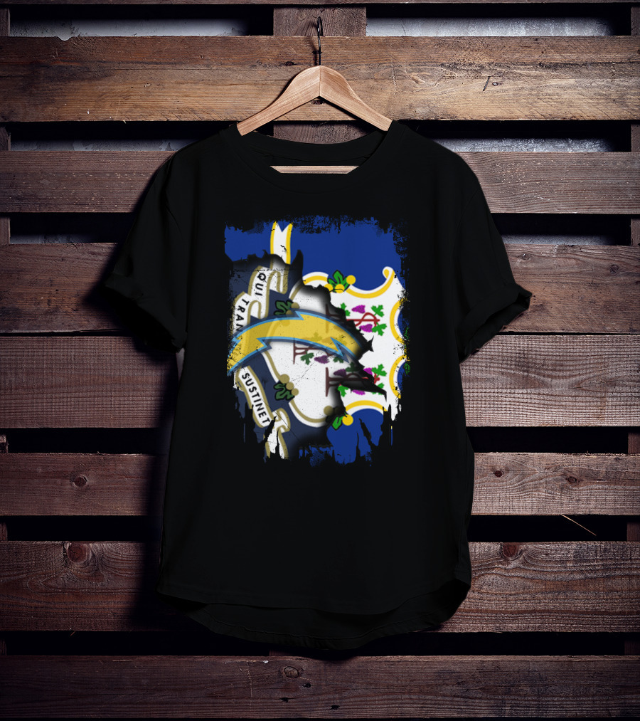 Connecticut State And Chargers Bolt Emblem Fusion T-Shirt