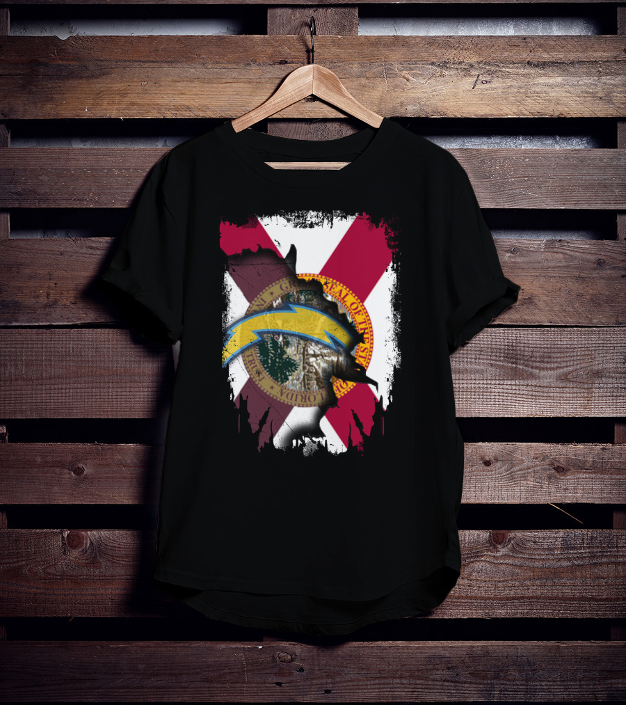 Florida State Flag With Chargers Lightning Bolt T-Shirt
