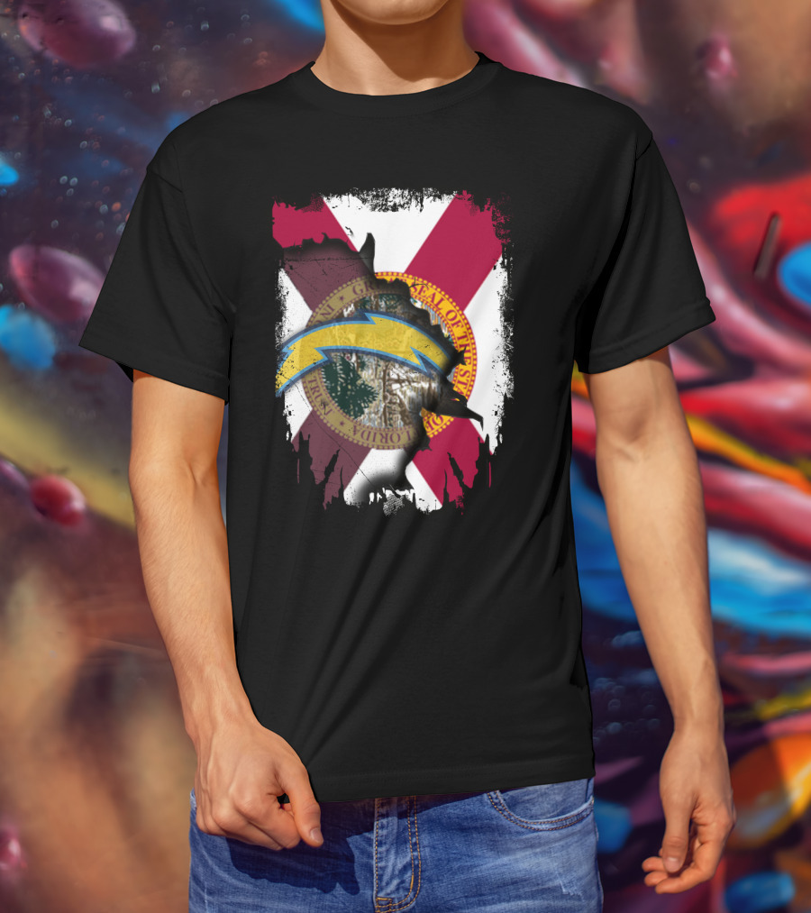 Florida State Flag With Chargers Lightning Bolt T-Shirt