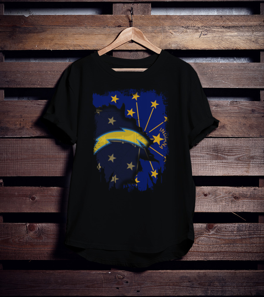 Indiana State Flag With Chargers Logo Fusion T-Shirt