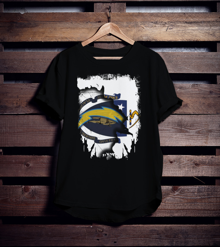 Massachusetts State And Chargers Lightning Logo Fusion T-Shirt