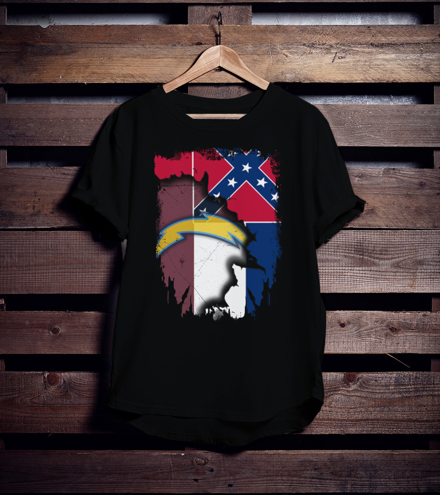 Mississippi Flag With Chargers Lightning Bolt T-Shirt