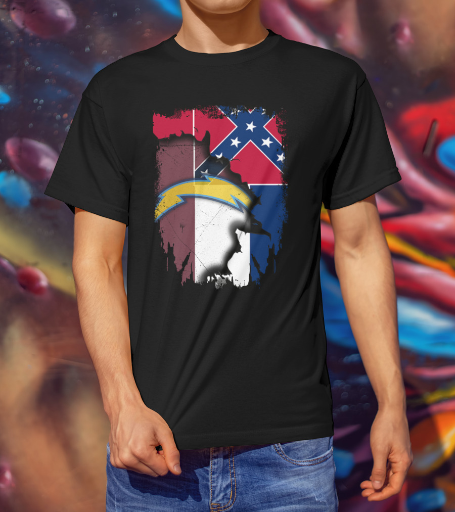 Mississippi Flag With Chargers Lightning Bolt T-Shirt